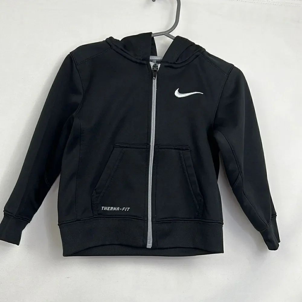 Nike Therma-fit black hooded full zip sweatshirt fleece lined EUC 2T